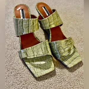 Top Shop Green Faux Croc Print Wedges